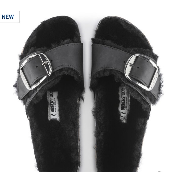 BIRKENSTOCK x Free People Madrid Big Buckle 6 & 9 Black Suede Genuine Shearling - Picture 5 of 14